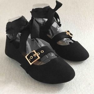 Bamboo “Ballerina Style” Tie Up Flats-Black (Size 6.5)